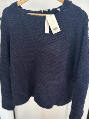 NWT Vince Navy Textured Boucle Draped Back Sweater Size M